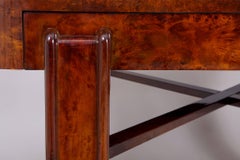 Unique Czech Large Walnut Art Deco Extendable Dining Table, High Gloss