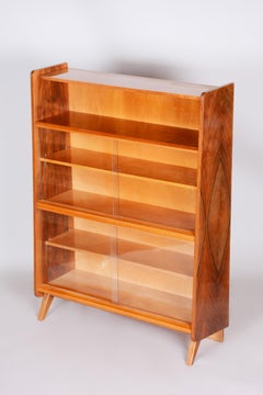 Unique Czech Mid-Century Bookcase, 1950s, Well Preserved Condition, Walnut