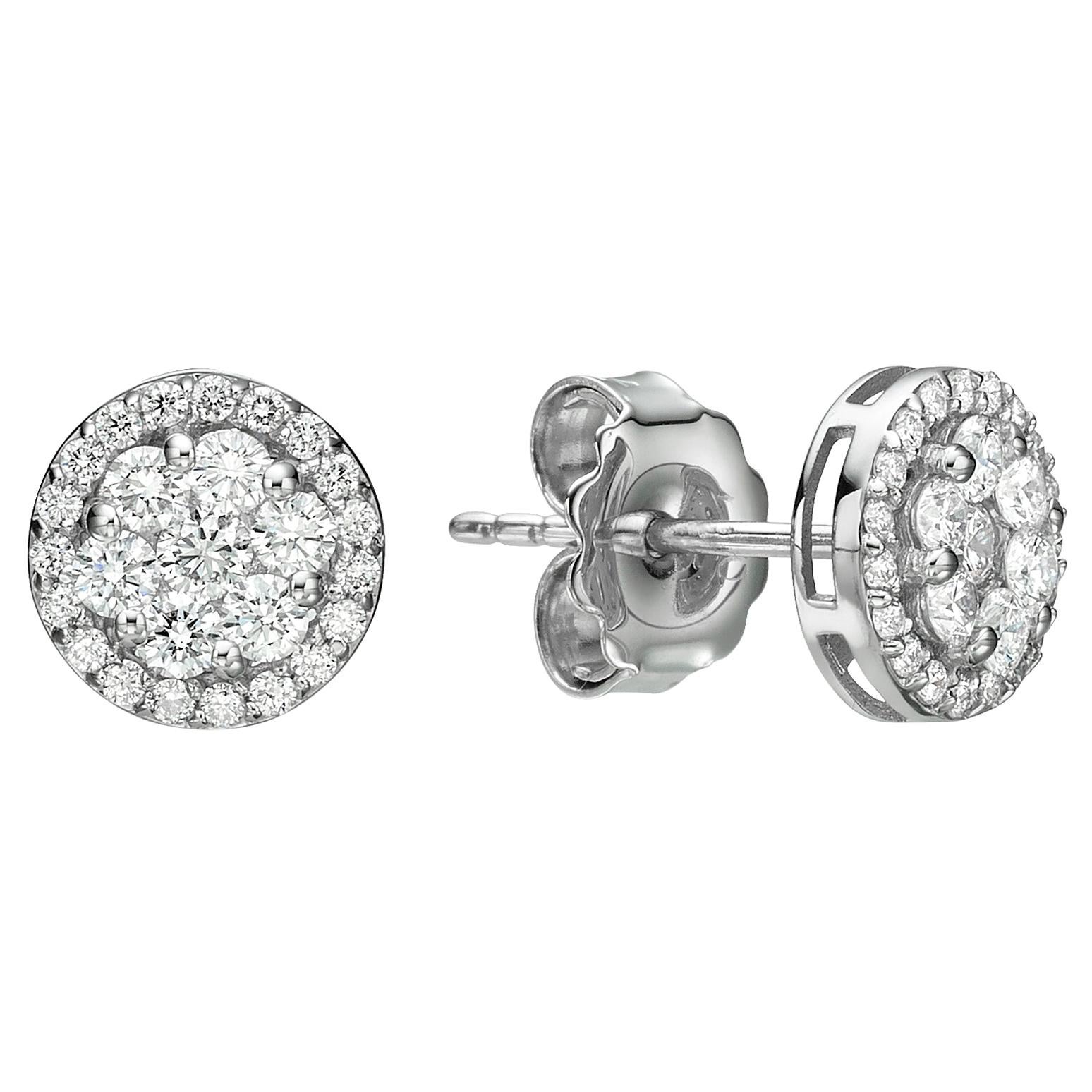 0.80 Carat Baguette and Round Diamond Stud Earrings 18k Yellow Gold