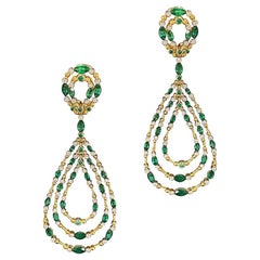 Unique Dangle Diamond Emerald Yellow 18K Gold Earrings for Her