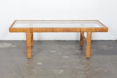 Unique Danish 1960s Rattan and Glass Top Mid-Century Modern Coffee Table
