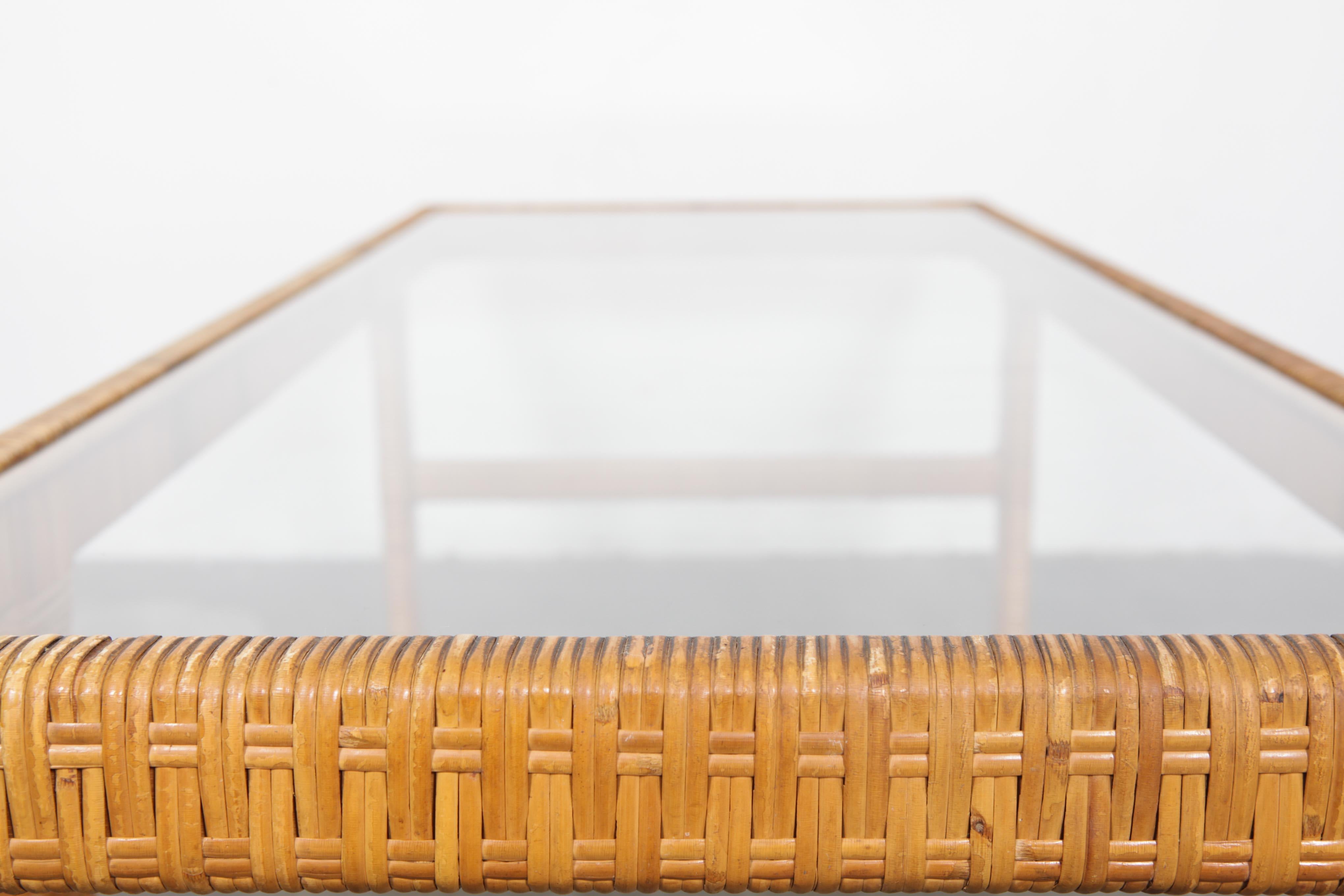 Unique Danish 1960s Rattan and Glass Top Mid-Century Modern Coffee Table 2