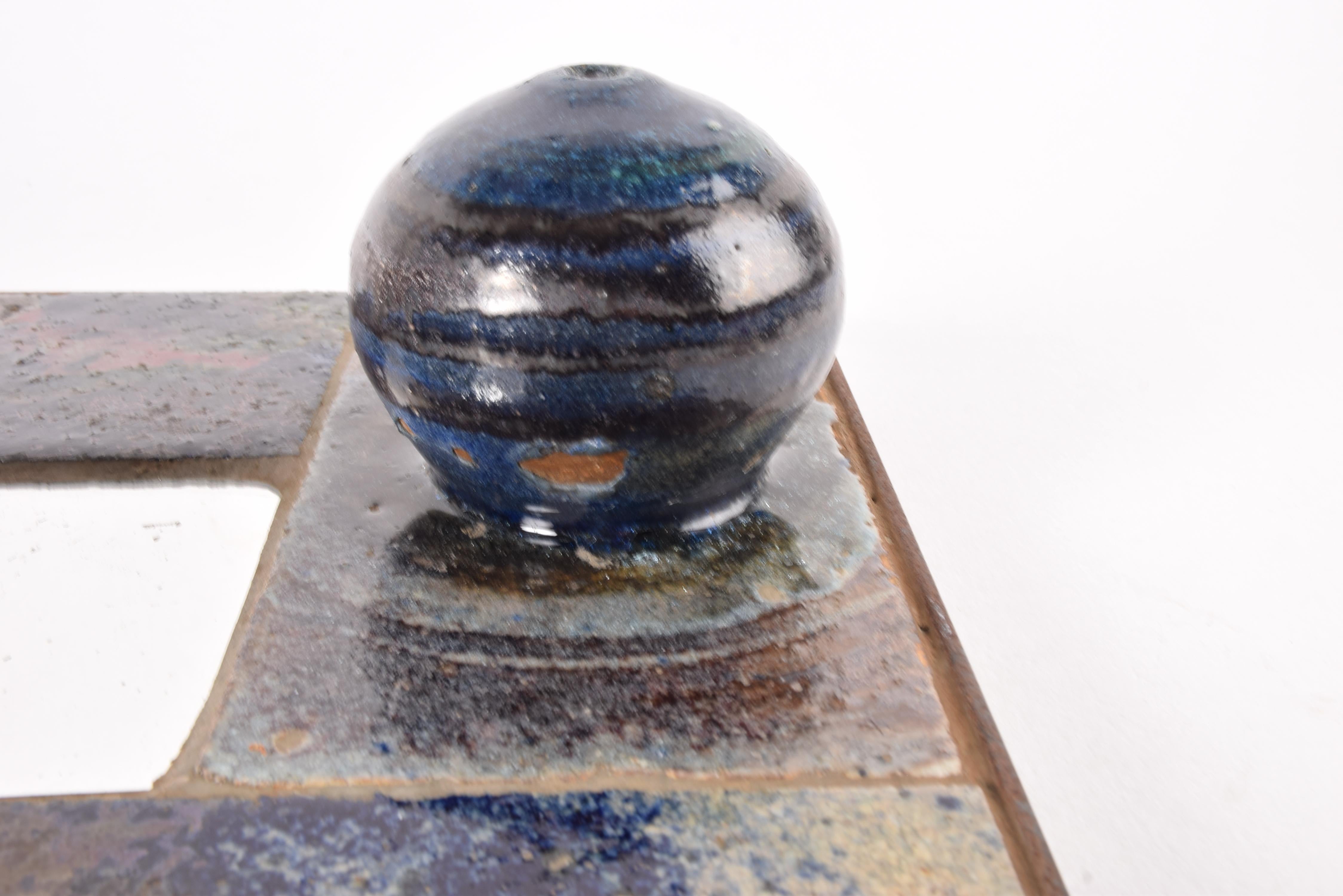 Unique Danish Brutalist Large Ceramic Wall Art with Mirror by Mette Høm ca 1970s For Sale 5