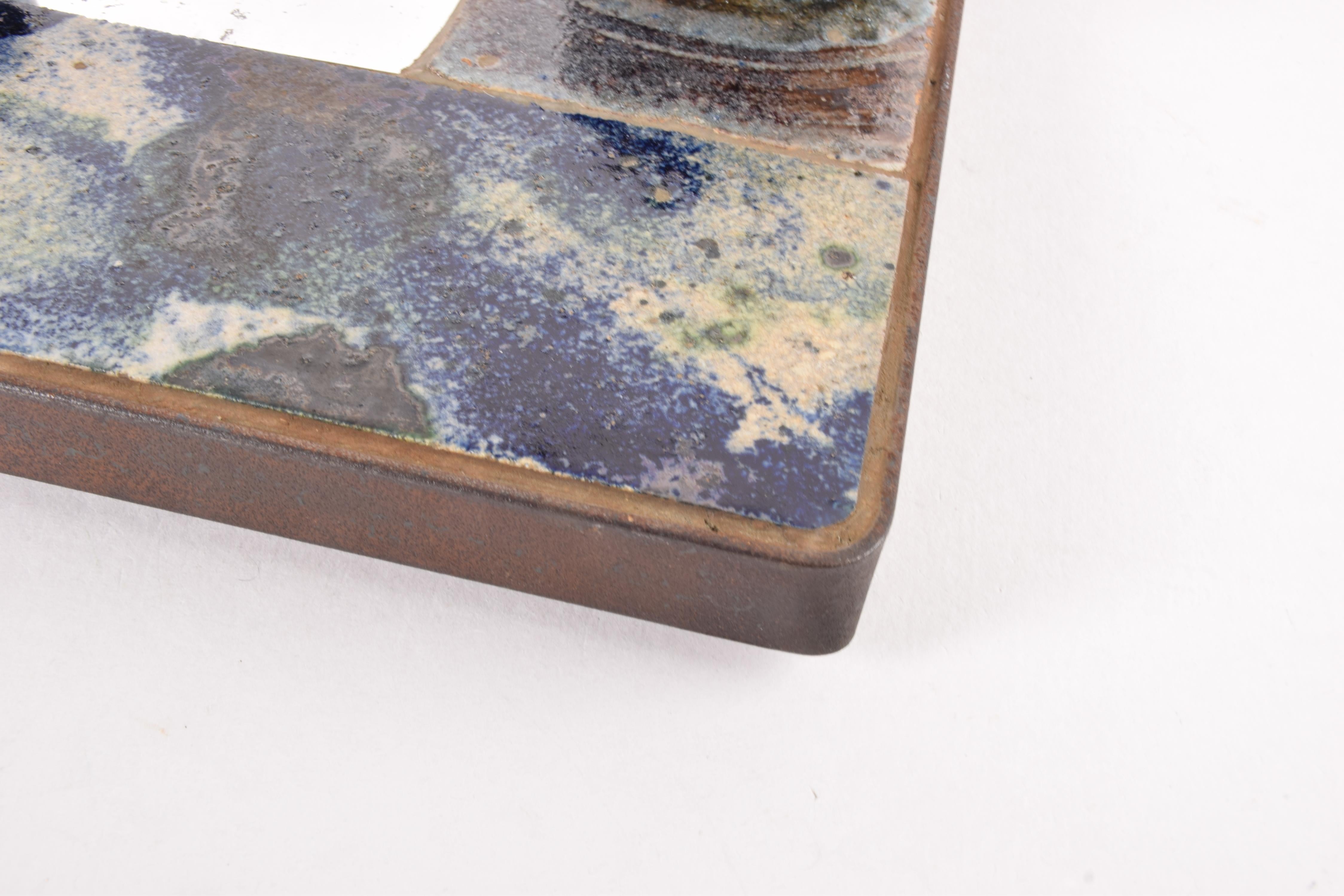 Unique Danish Brutalist Large Ceramic Wall Art with Mirror by Mette Høm ca 1970s For Sale 6