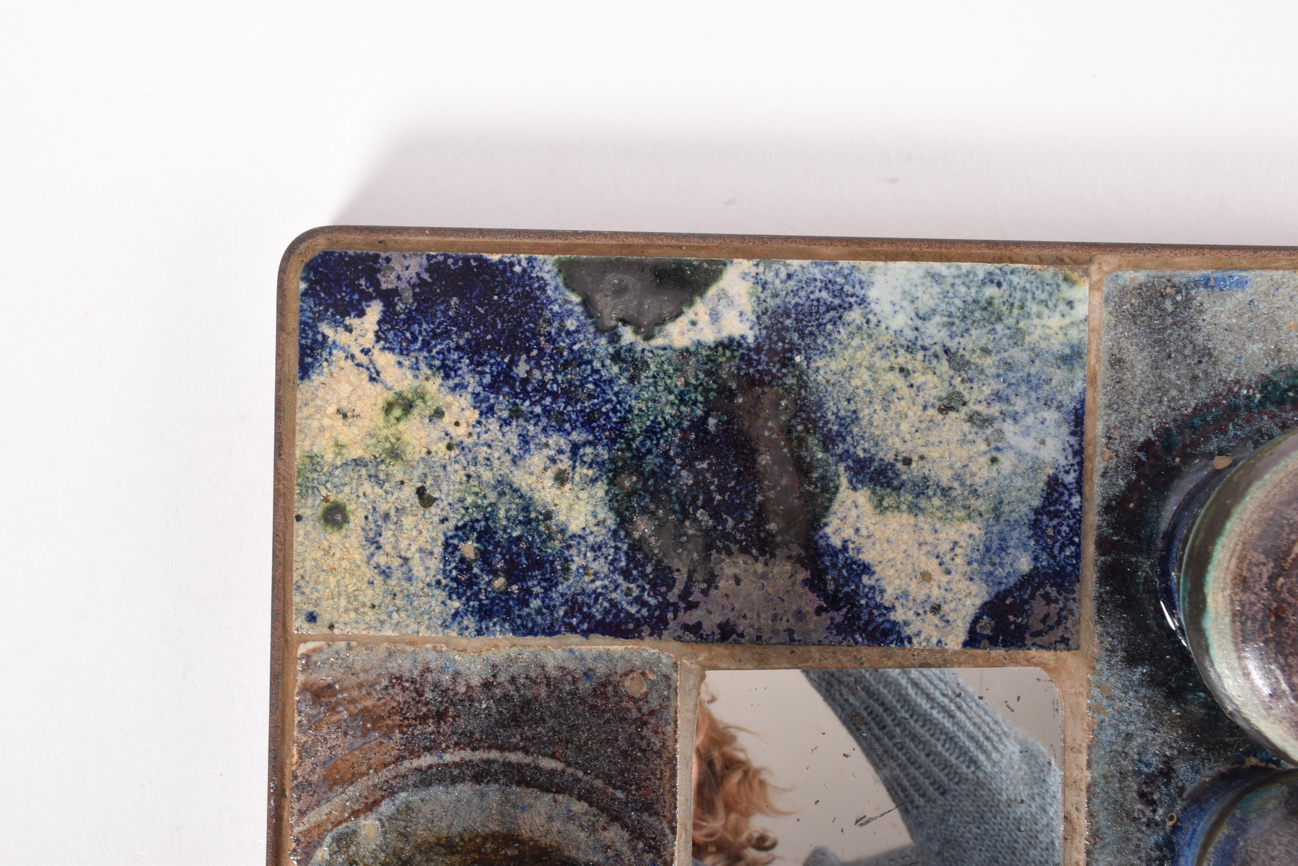 Late 20th Century Unique Danish Brutalist Large Ceramic Wall Art with Mirror by Mette Høm ca 1970s For Sale