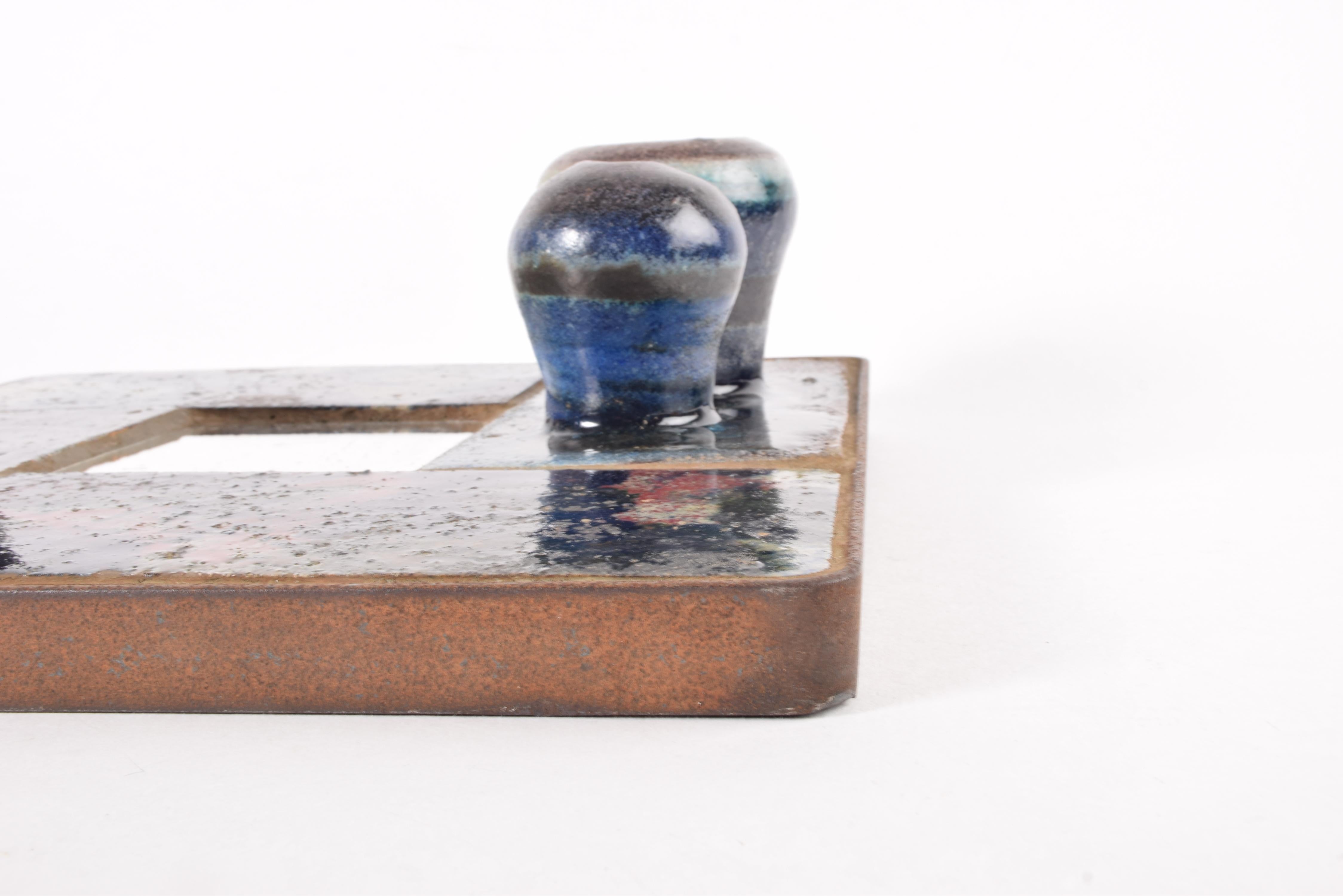 Unique Danish Brutalist Large Ceramic Wall Art with Mirror by Mette Høm ca 1970s For Sale 3