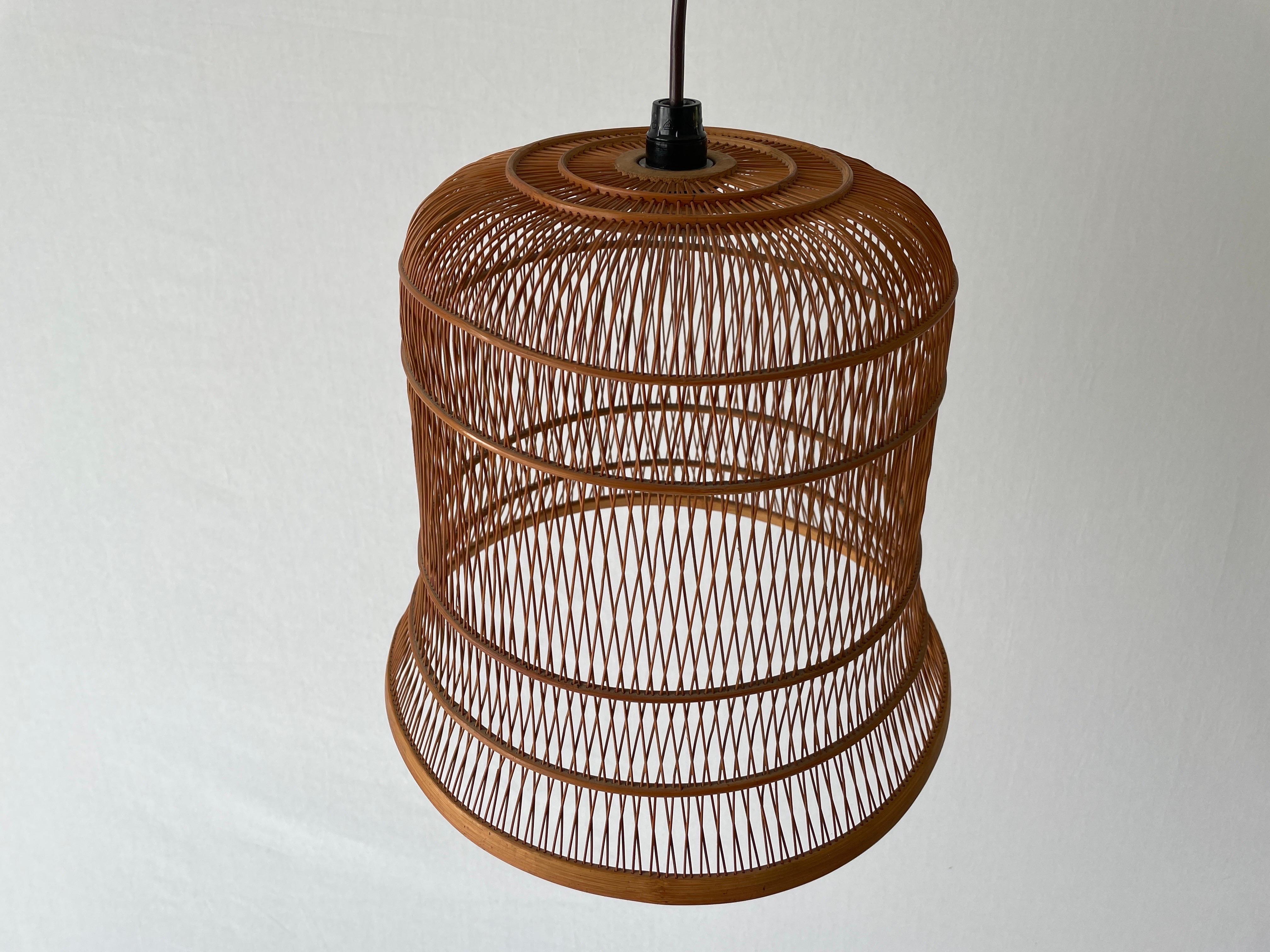 Unique Danish Cage Design Wood Pendant Lamp, 1960s, Denmark For Sale 3