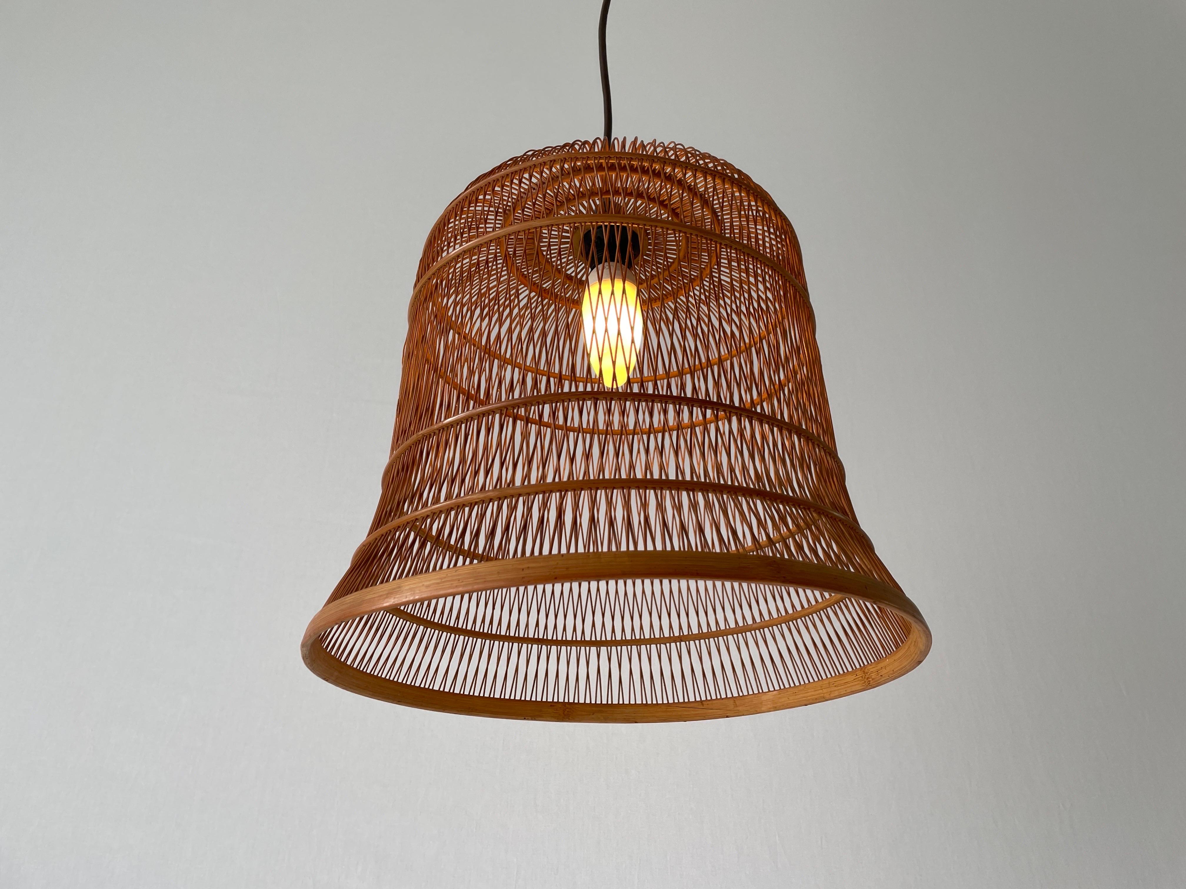 Unique Danish Cage Design Wood Pendant Lamp, 1960s, Denmark For Sale 5