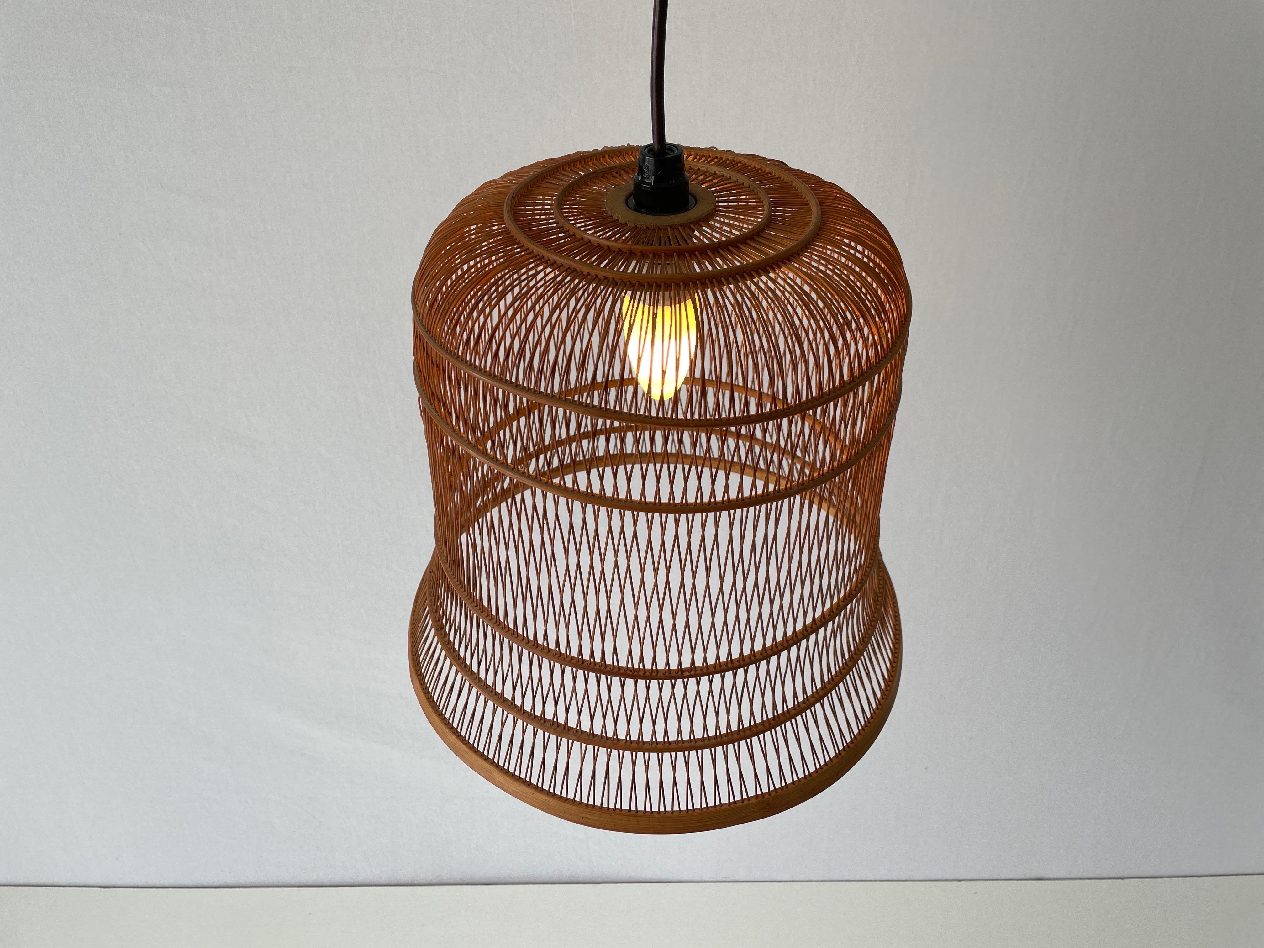Unique Danish Cage Design Wood Pendant Lamp, 1960s, Denmark For Sale 6