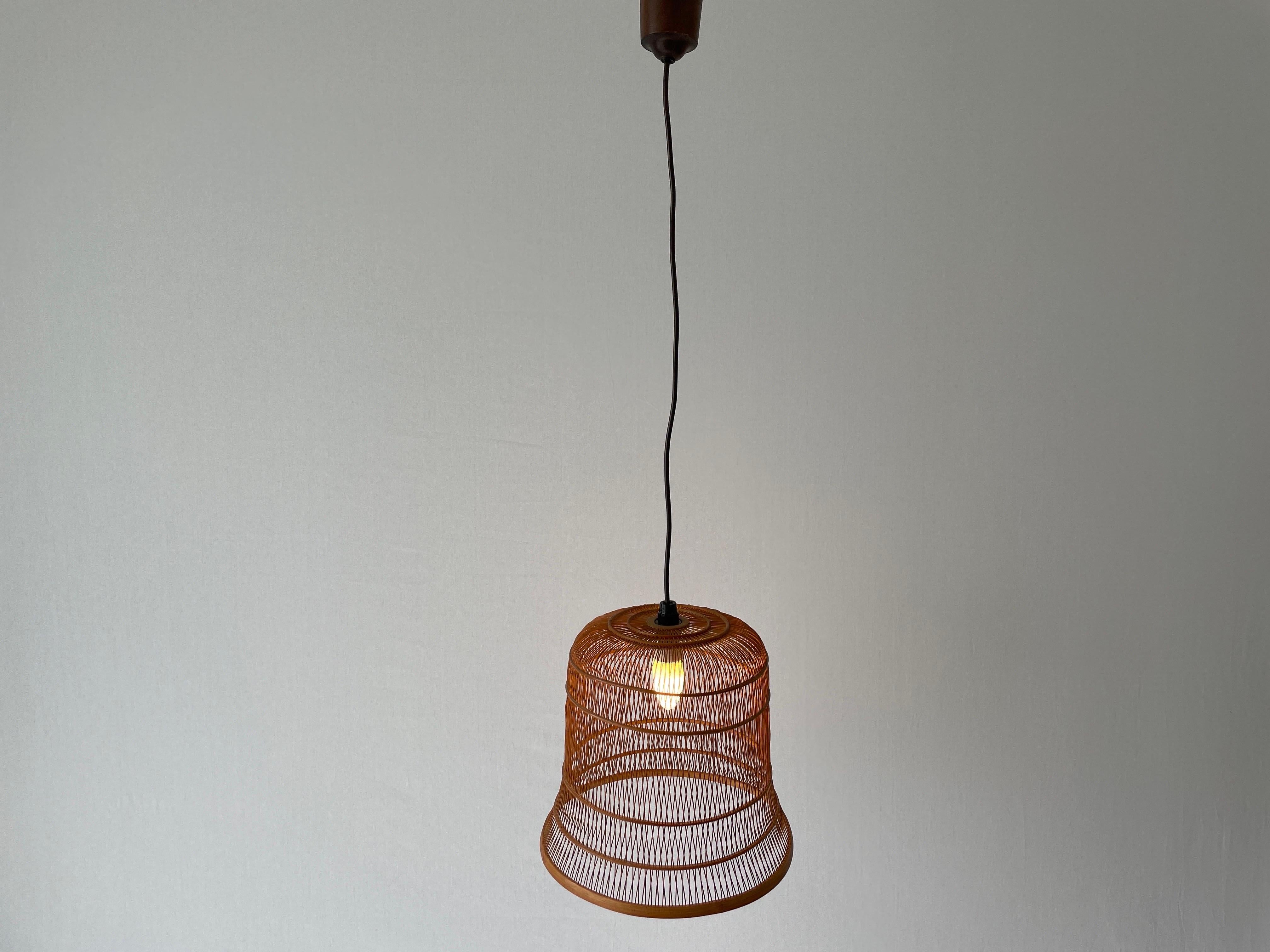 Unique Danish Cage Design Wood Pendant Lamp, 1960s, Denmark For Sale 7