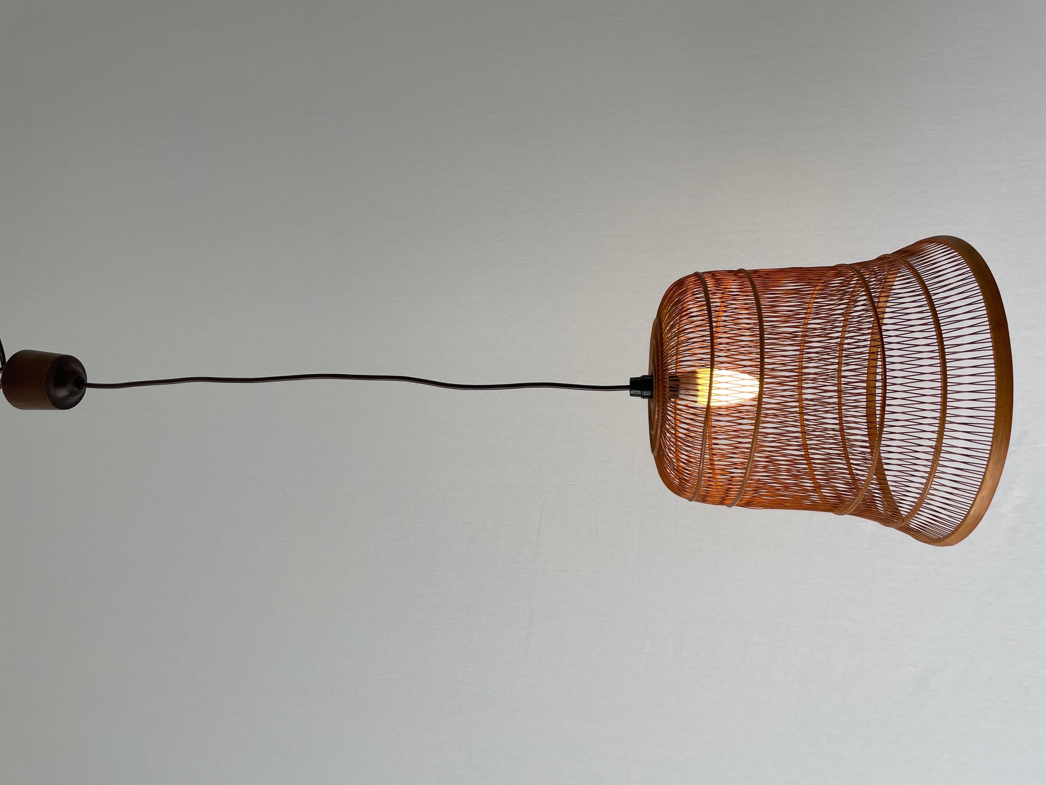 Unique Danish Cage Design Wood Pendant Lamp, 1960s, Denmark For Sale 8