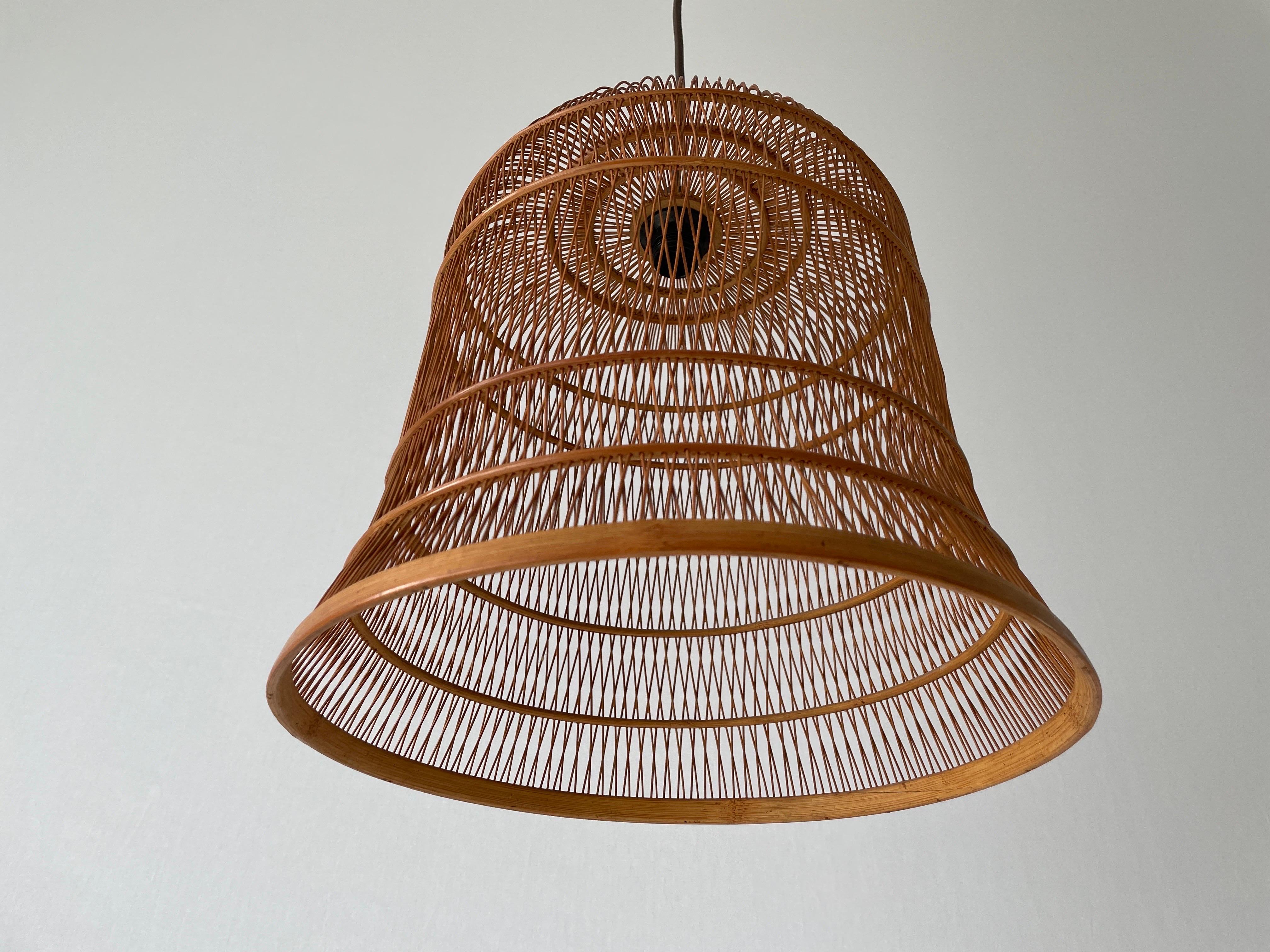 Unique Danish Cage Design Wood Pendant Lamp, 1960s, Denmark

Lampshade is in very good vintage condition.

This lamp works with E14 light bulb 
Wired and suitable to use with 220V and 110V for all countries.

Measurements:
Height: 110 cm (can be