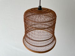 Unique Danish Cage Design Wood Pendant Lamp, 1960s, Denmark