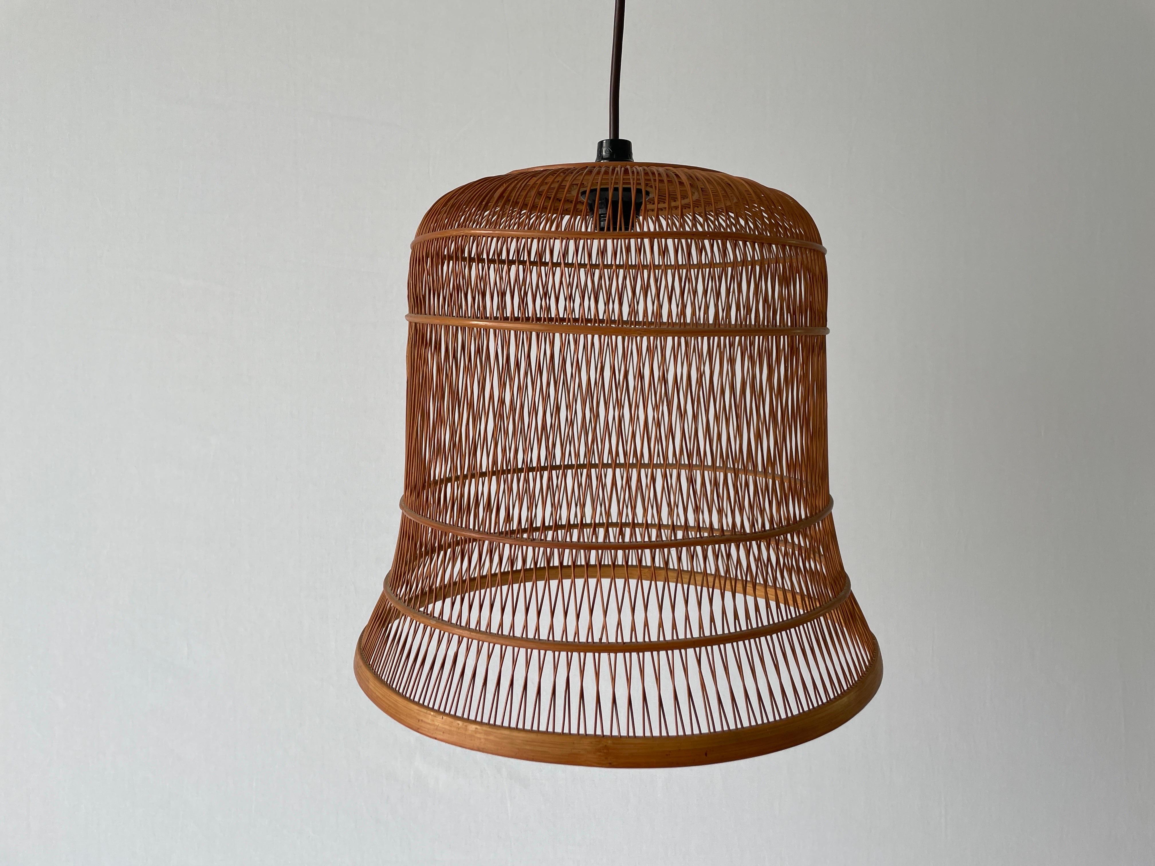 Mid-Century Modern Unique Danish Cage Design Wood Pendant Lamp, 1960s, Denmark For Sale