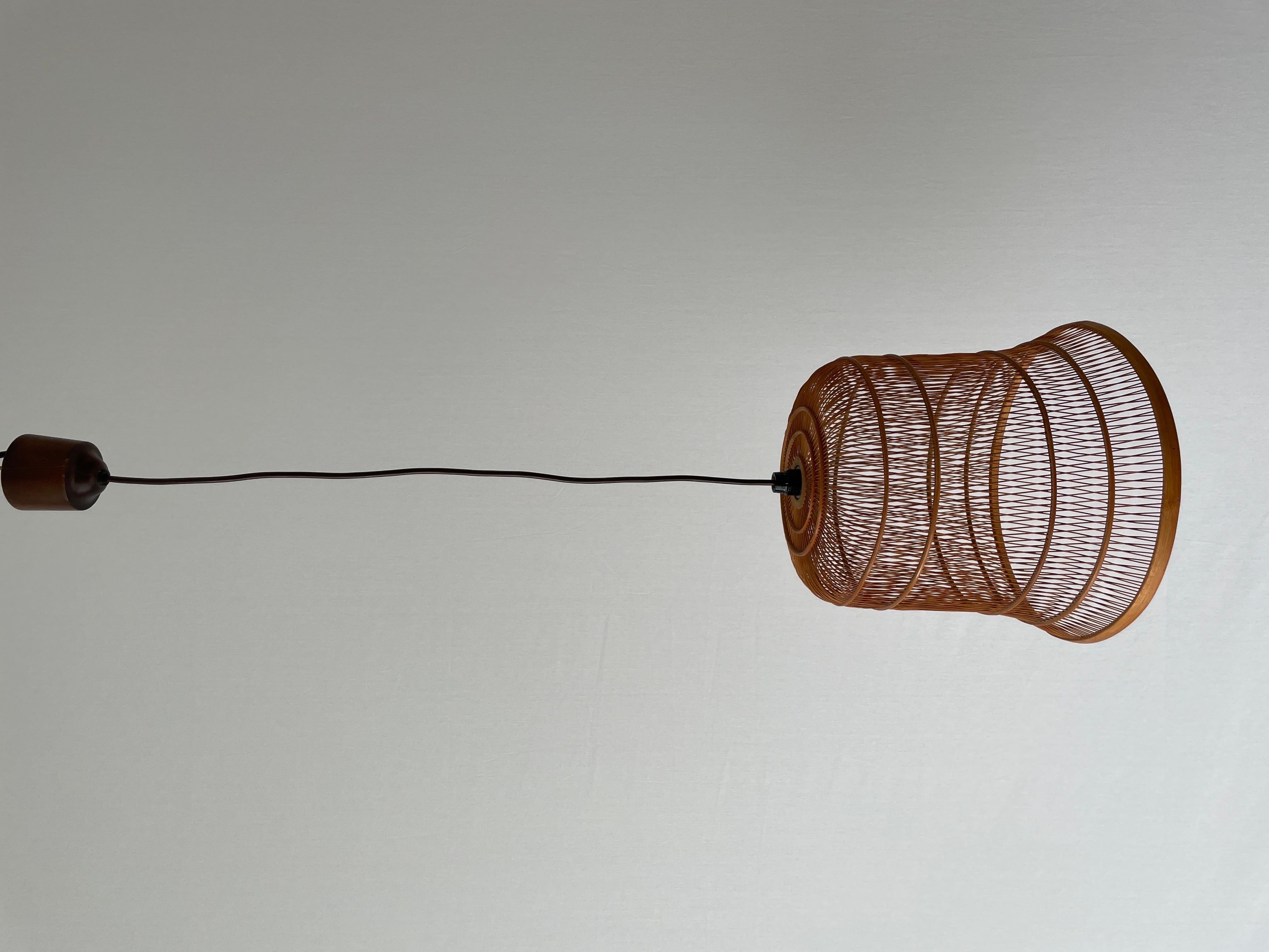 Unique Danish Cage Design Wood Pendant Lamp, 1960s, Denmark For Sale 1