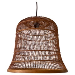 Unique Danish Cage Design Wood Pendant Lamp, 1960s, Denmark