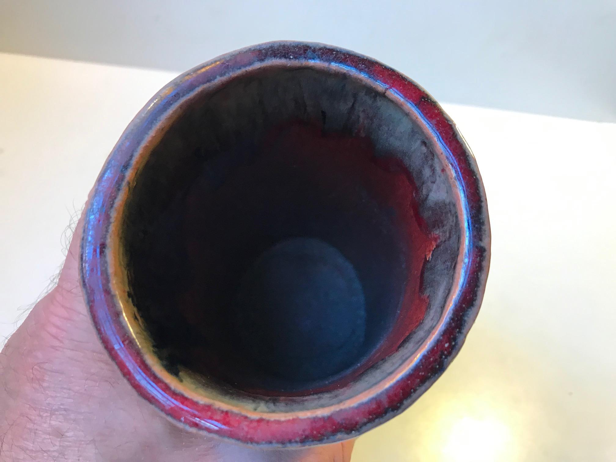Unique Danish Cylindrical Ceramic Vase in Oxblood and Drip Glaze, 1960s For Sale 4