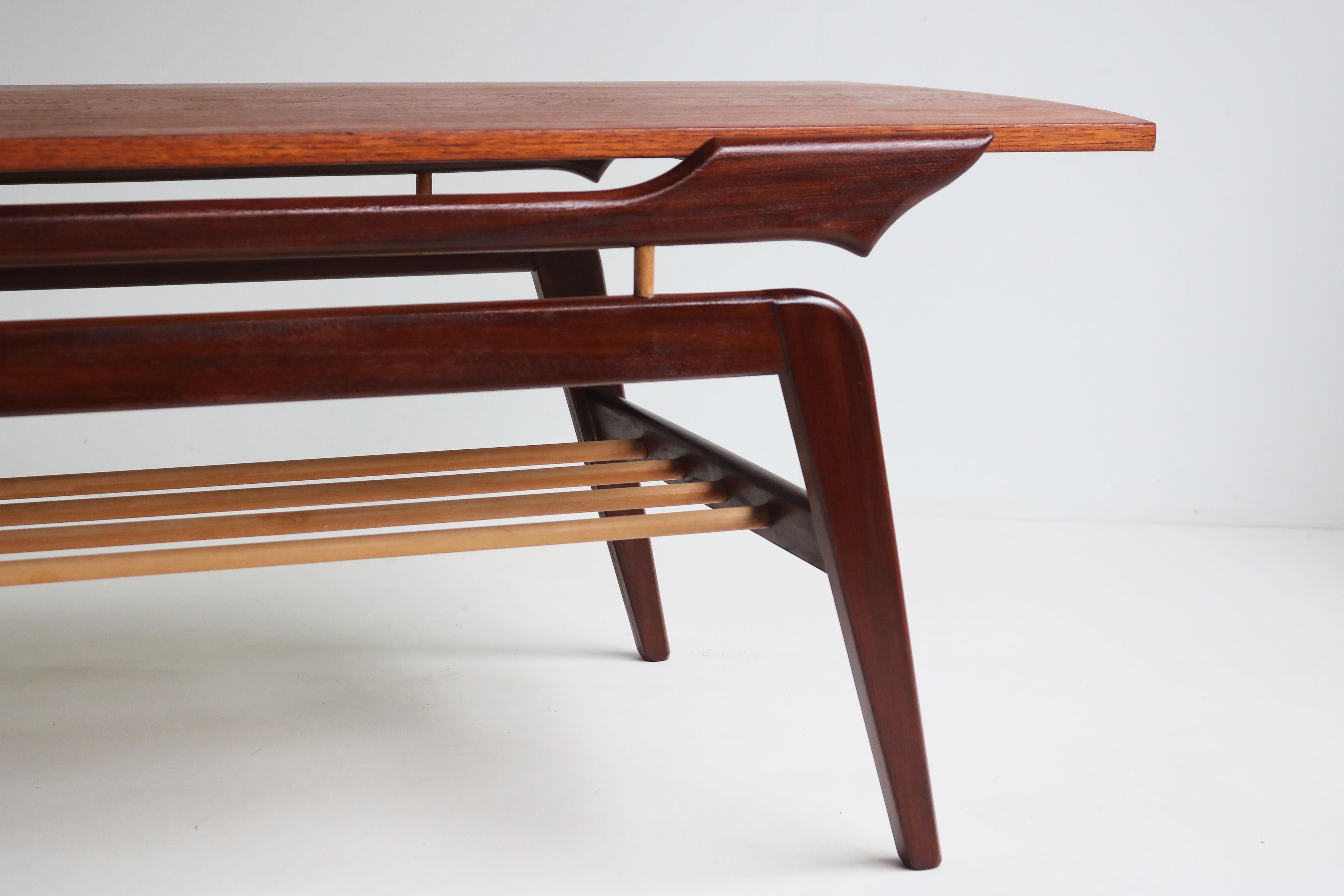 Hand-Crafted Unique Danish Design Coffee Table flip top teak and beech 1950 mid-century For Sale