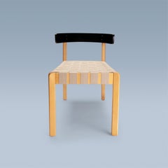 Unique Danish maple chair bench with long woven canvas seat