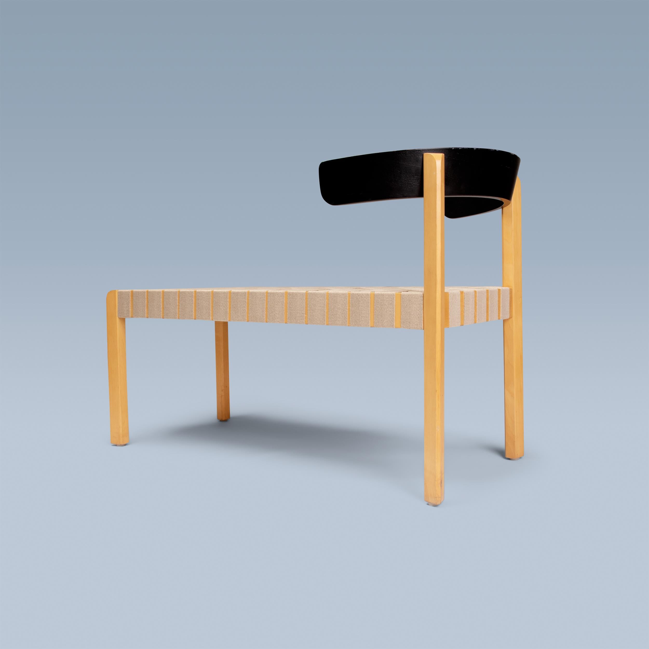 Canvas Unique Danish maple chair bench with long woven canvas seat  For Sale