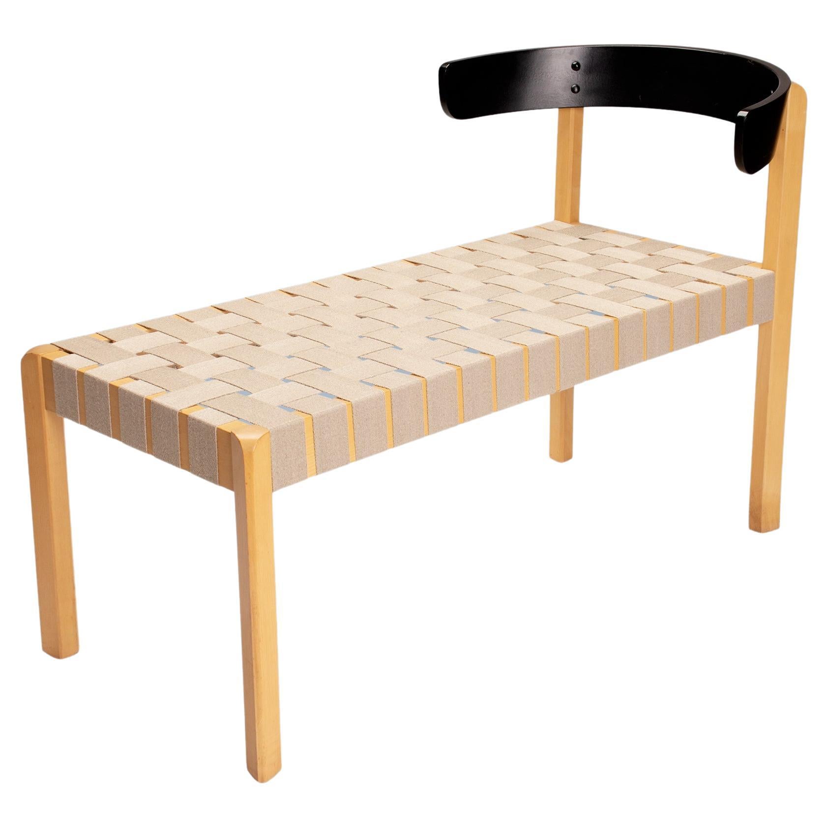 Unique Danish maple chair bench with long woven canvas seat  For Sale