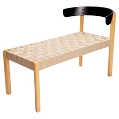 Unique Danish maple chair bench with long woven canvas seat 