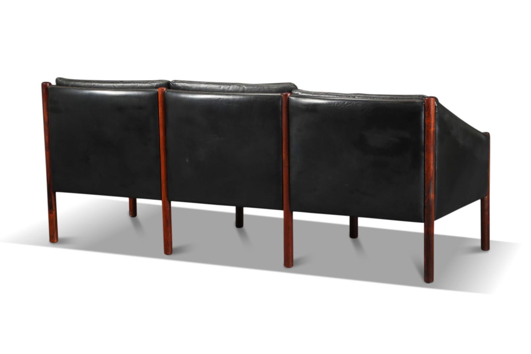 Swedish Unique Danish Modern Sofa in Rosewood + Black Leather