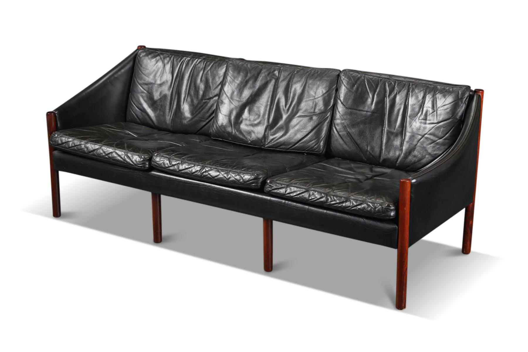 Other Unique Danish Modern Sofa in Rosewood + Black Leather