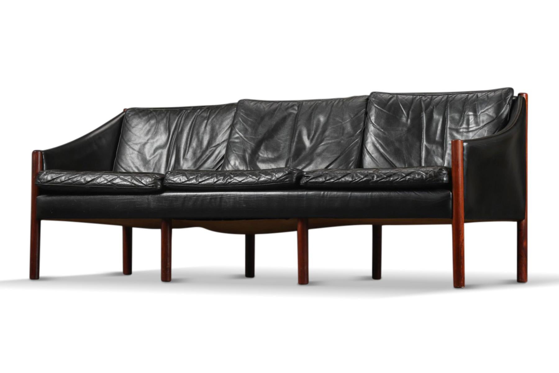 Unique Danish Modern Sofa in Rosewood + Black Leather In Excellent Condition In Berkeley, CA