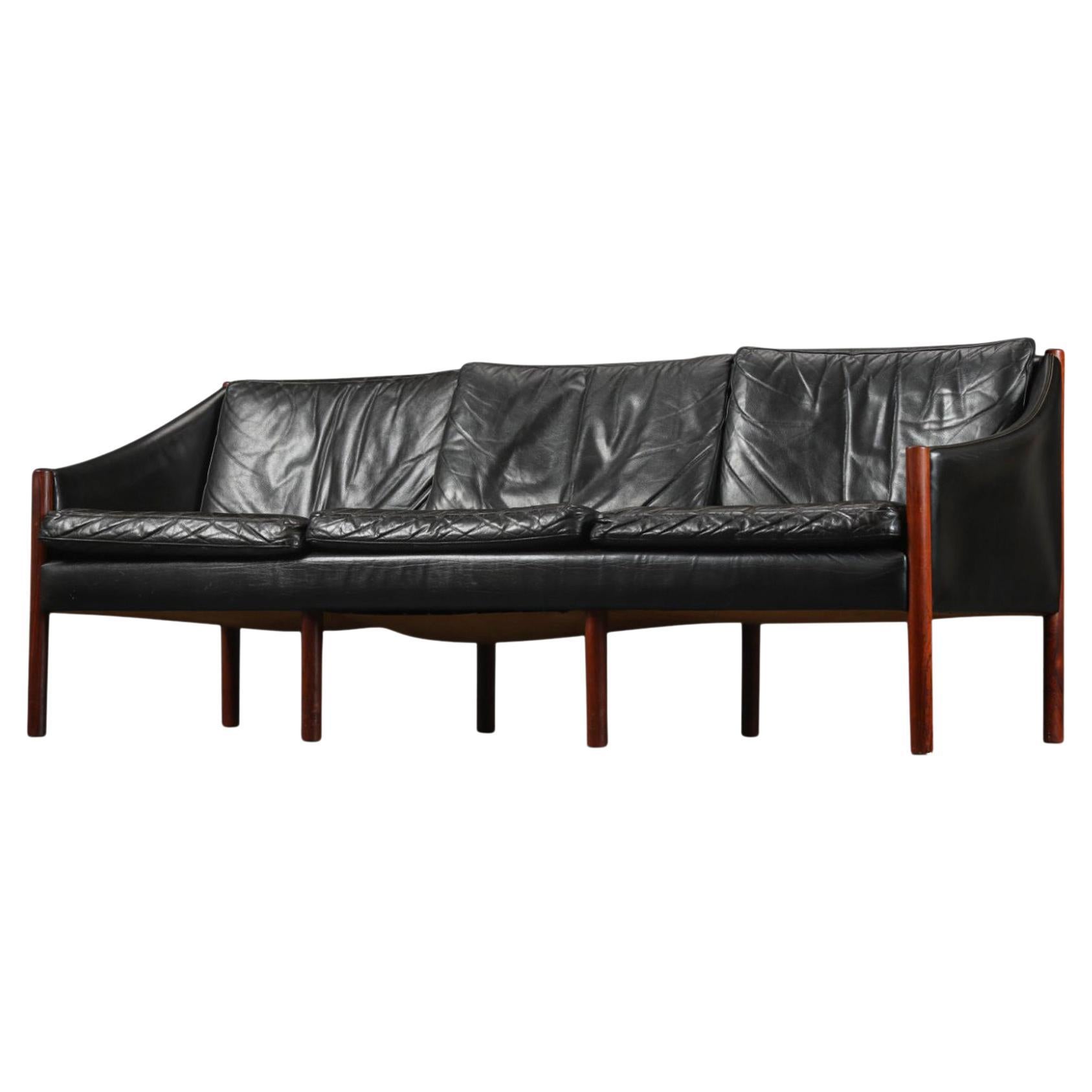 Unique Danish Modern Sofa in Rosewood + Black Leather