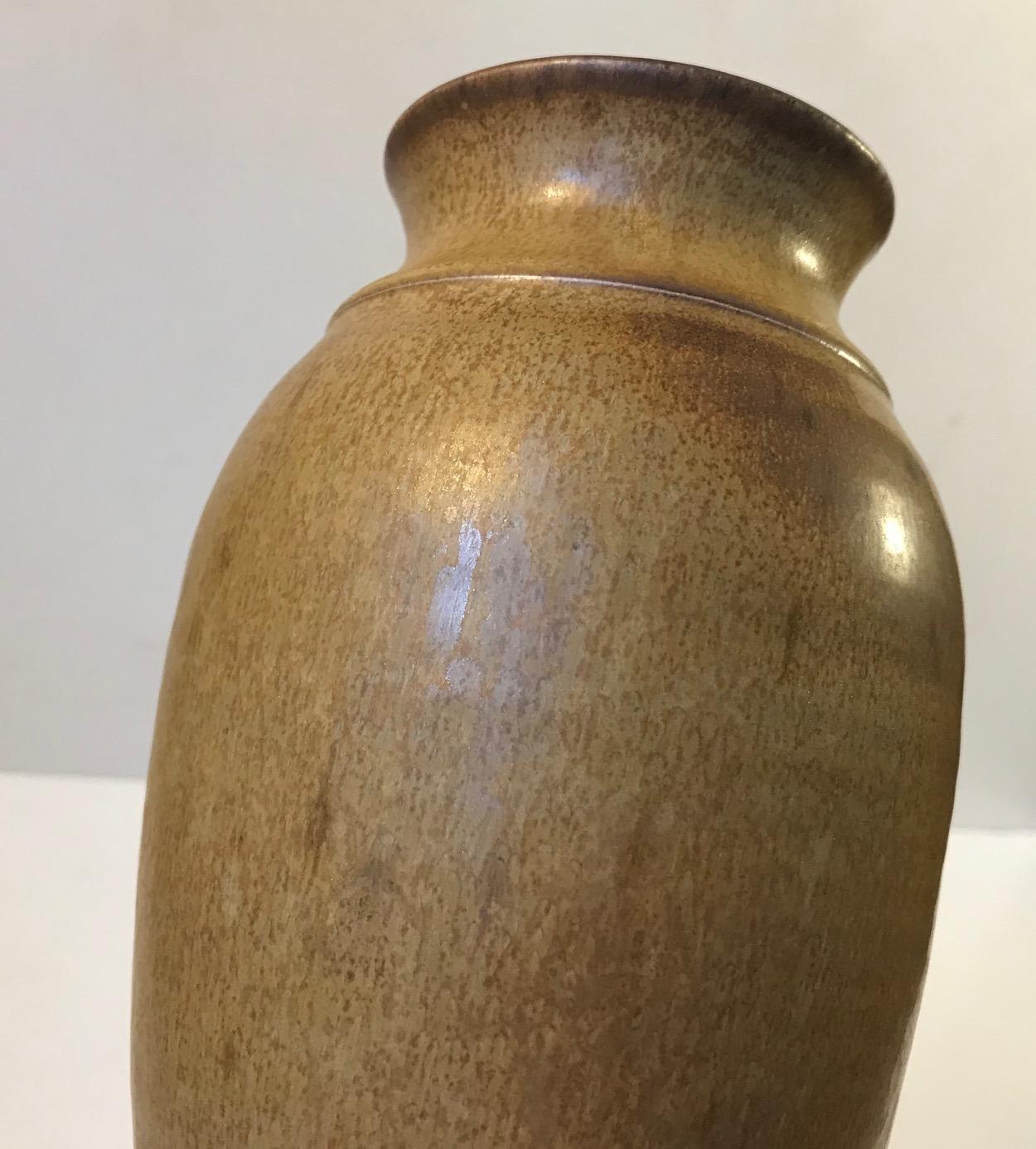 Unique Danish Modern Stoneware Vase in Haresfur Glaze by Aino Grib, 1970s 1