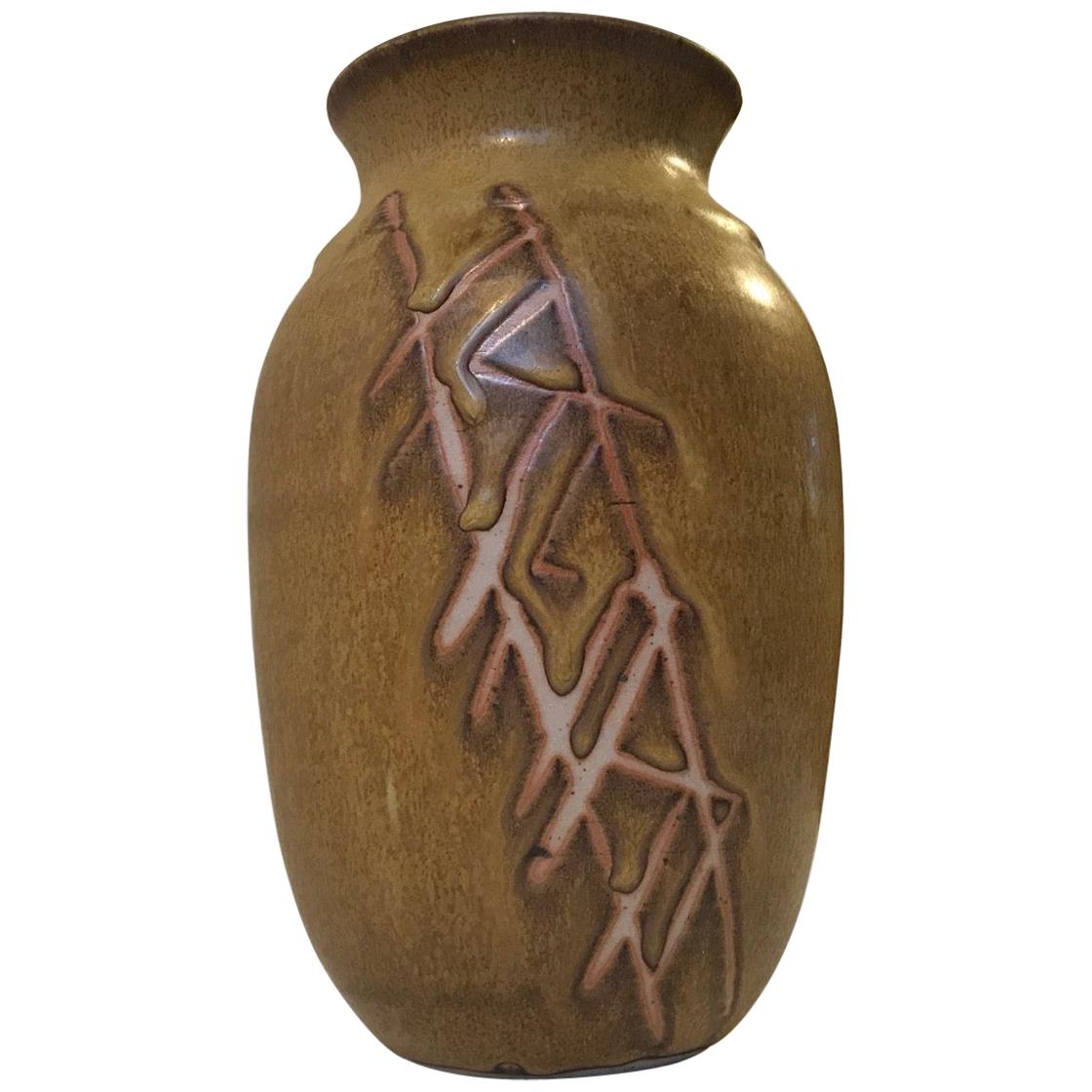 Unique Danish Modern Stoneware Vase in Haresfur Glaze by Aino Grib, 1970s