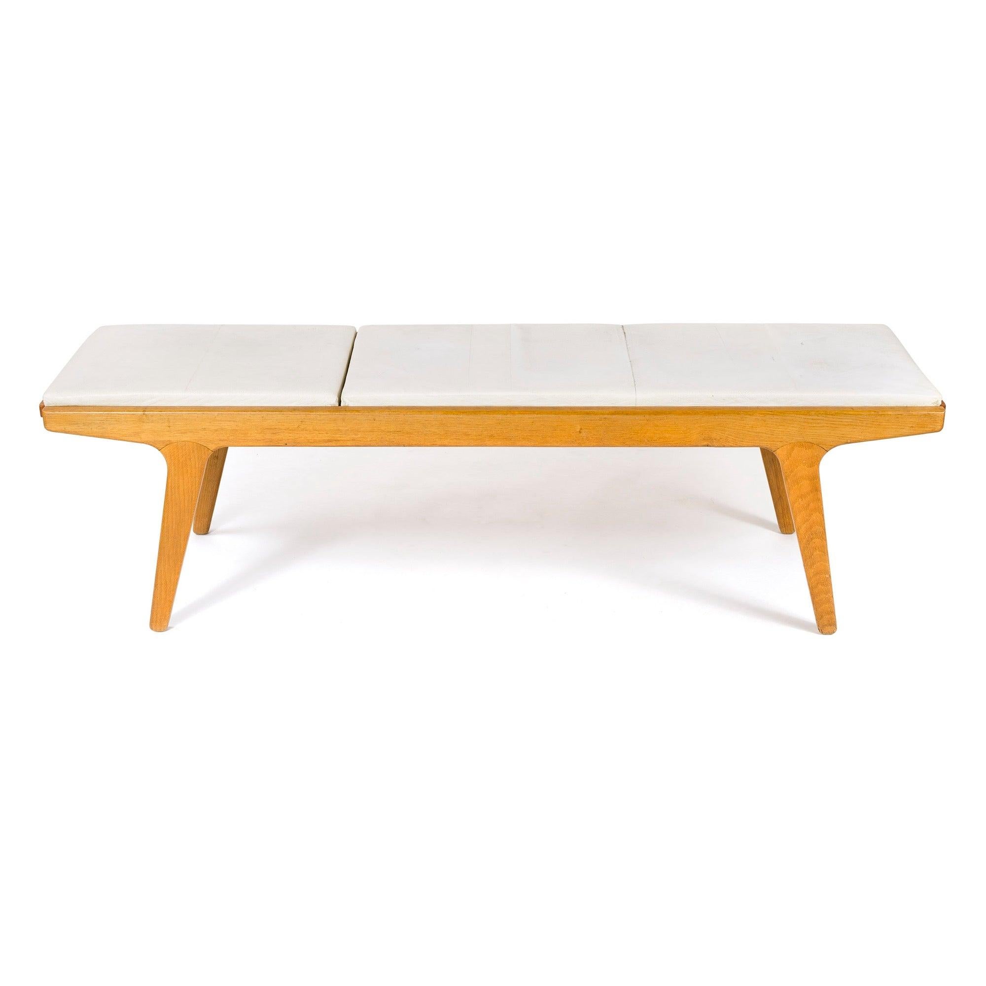 Scandinavian Unique Danish oak bench with a reversible leather & teak top by Unknown, 1960s For Sale