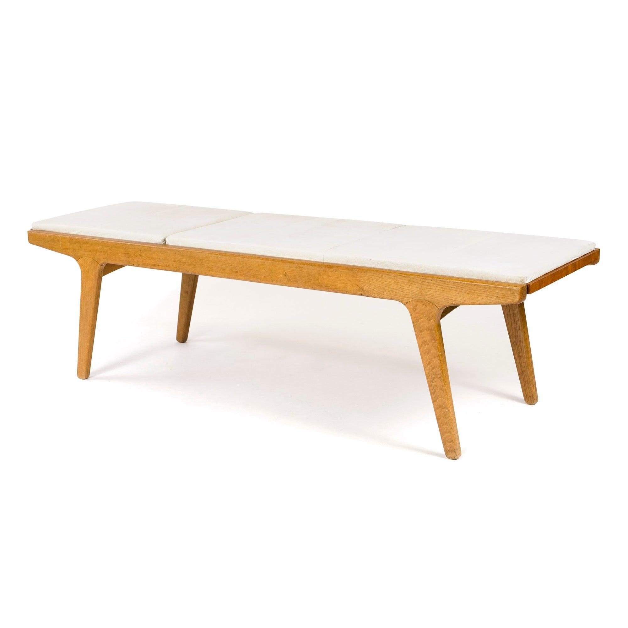 Unique Danish oak bench with a reversible leather & teak top by Unknown, 1960s In Fair Condition For Sale In Sagaponack, NY