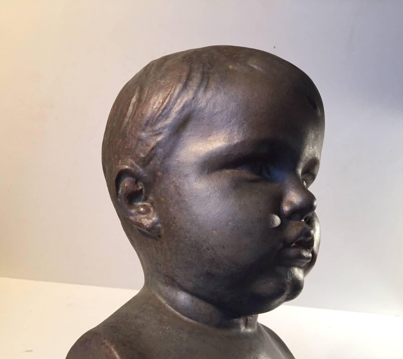 Baby Boy by Søren Kongstrand Danish Ceramic Bust in Lustre Glaze, 1930s For Sale 2