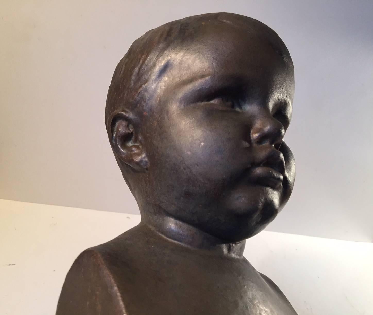 Baby Boy by Søren Kongstrand Danish Ceramic Bust in Lustre Glaze, 1930s For Sale 3