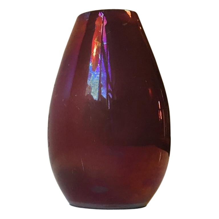 Ceramic Art Deco Vase with Metallic Mirror Glaze by Øbo, 1930s For Sale