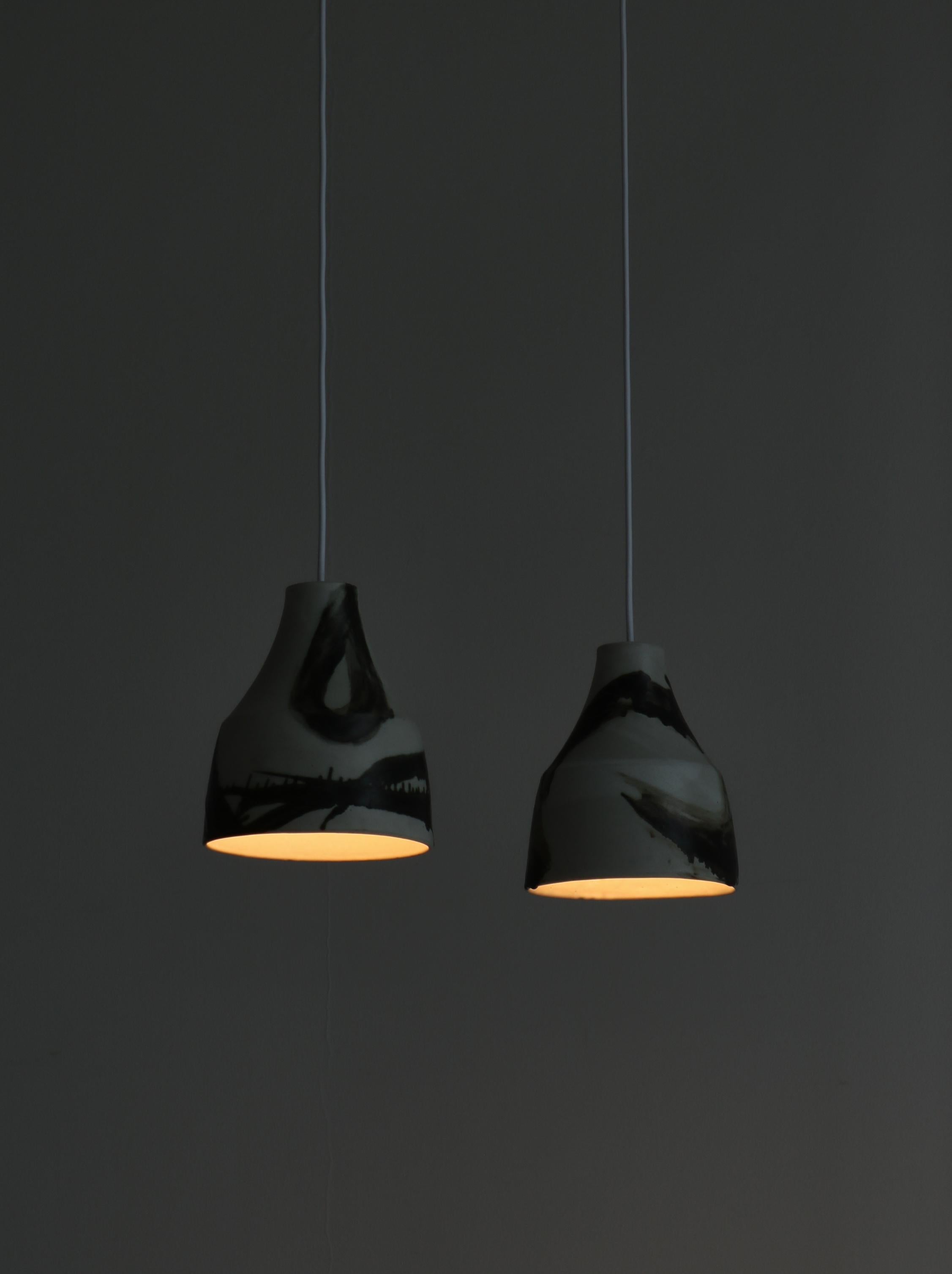 Lampes danoises uniques en grès Søholm au glaçage clair et aux couleurs terre, années 1960 Bon état - En vente à Odense, DK