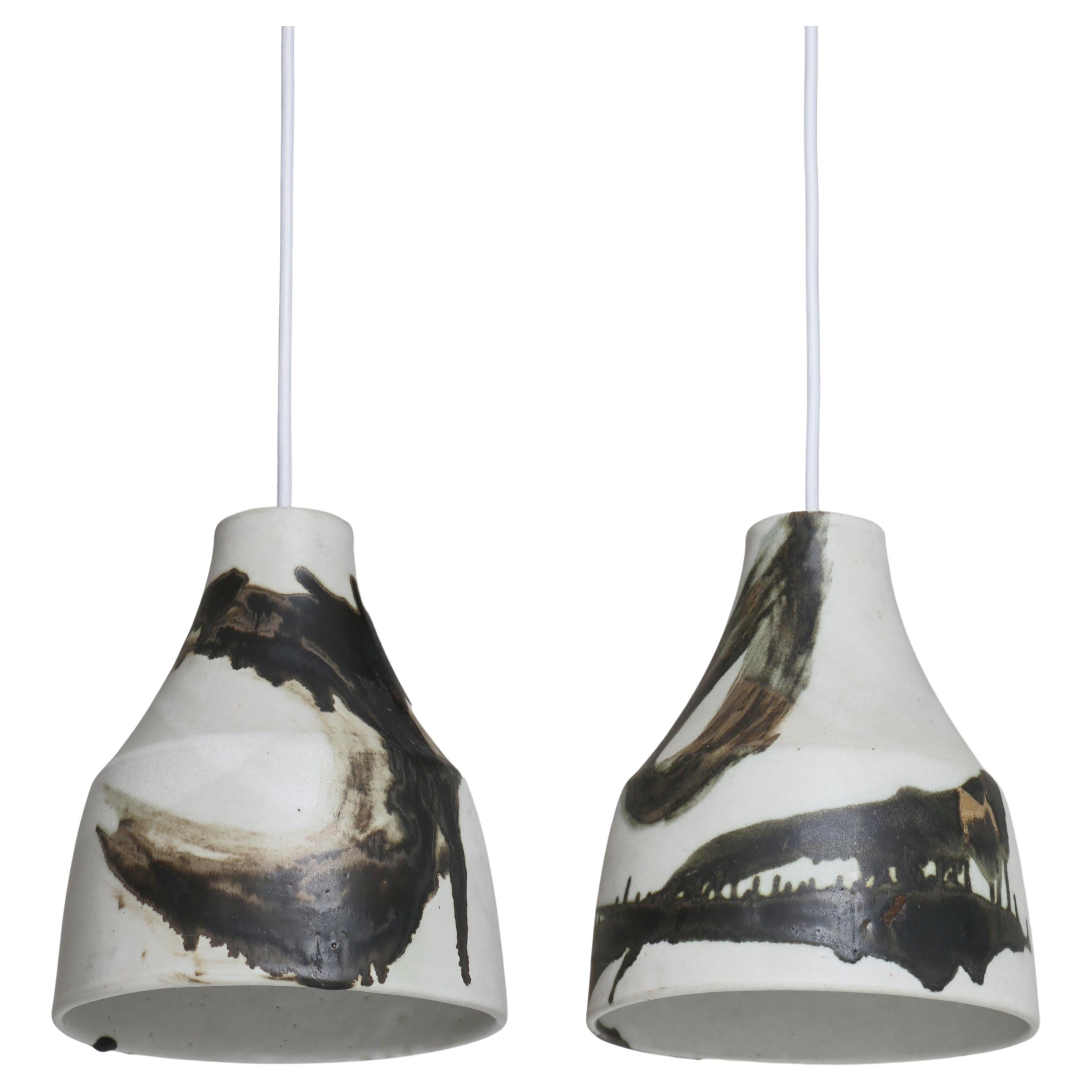 Unique Danish Søholm Stoneware Lamps in Light Glazing and Earth Colors, 1960s