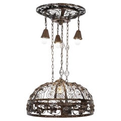 Unique dark brown Antique Wrought Iron French Art Nouveau lamp or chandelier