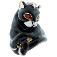 Unique David Webb 18 Karat Enamel Cat Ring