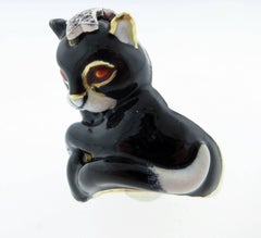 Unique David Webb 18 Karat Enamel Cat Ring