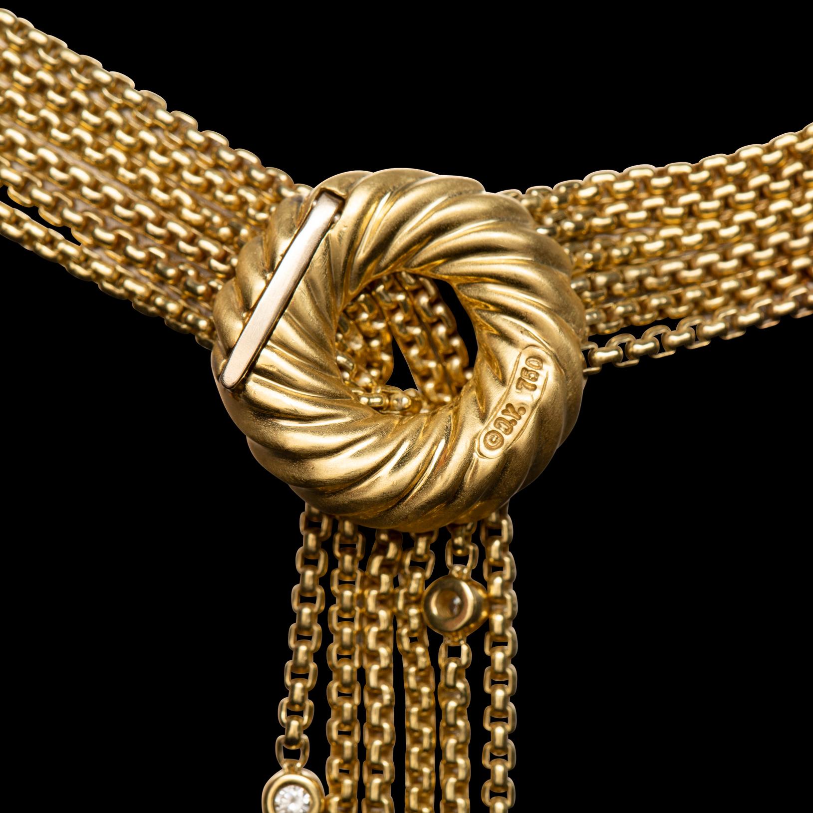 Round Cut Unique David Yurman Diamond Multi-Strand Tassel Necklace