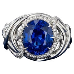 Anello unico David Yurman High Jewerly in platino con zaffiro e diamante