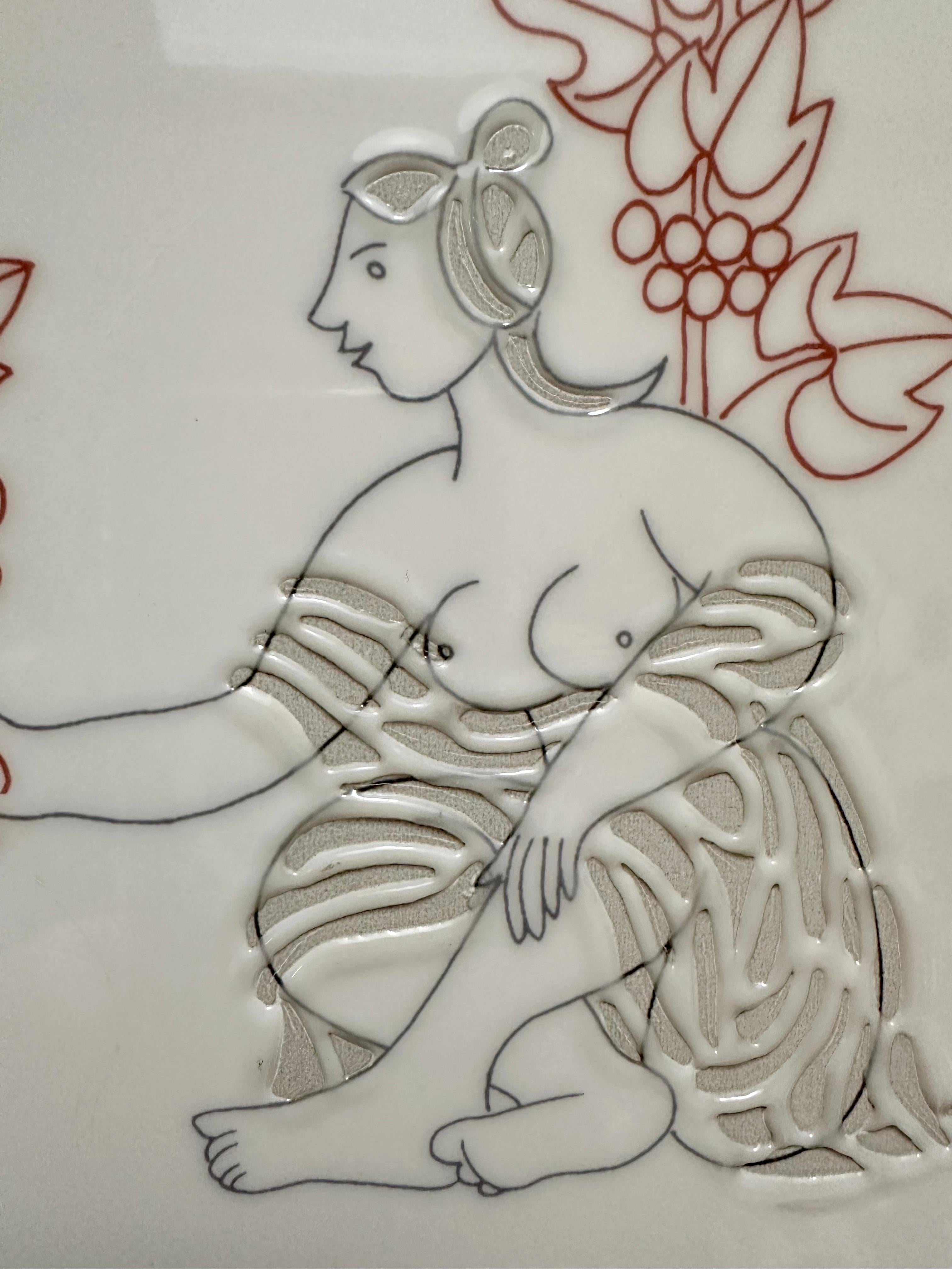 Greco classico Piastrella d'arte decorativa unica, Roger Capron, Italia c. 1980 in vendita