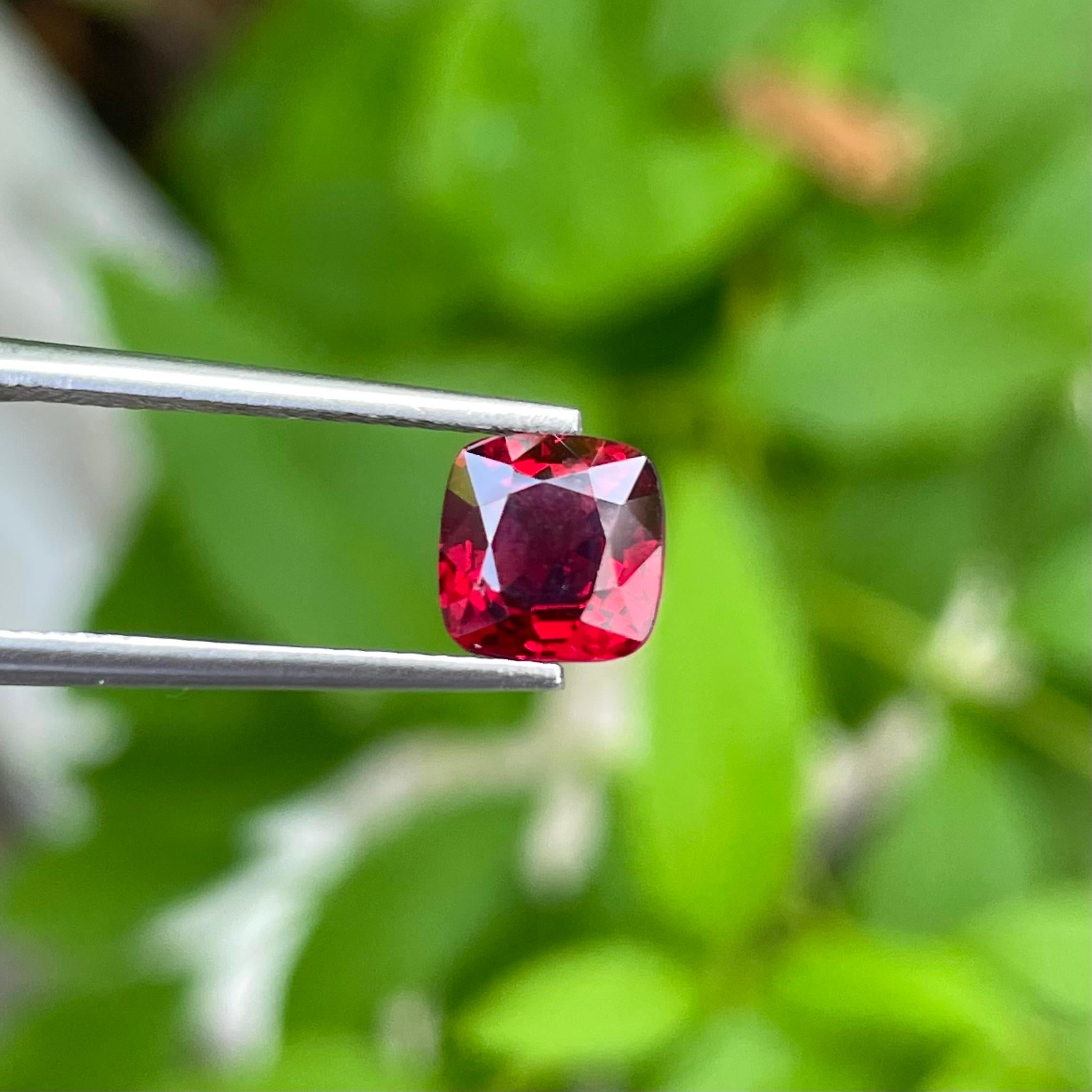 Modern Unique Deep Red Burmese Spinel 1.75 carats Cushion Cut Natural Gemstone For Sale
