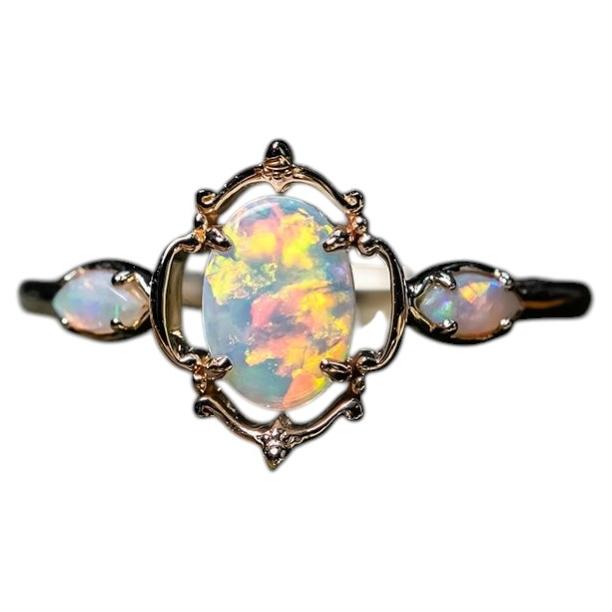 Unique Design Australian Solid Opal Engagement Ring 14K Yellow Gold