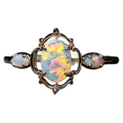 Unique Design Australian Solid Opal Engagement Ring 14K Yellow Gold
