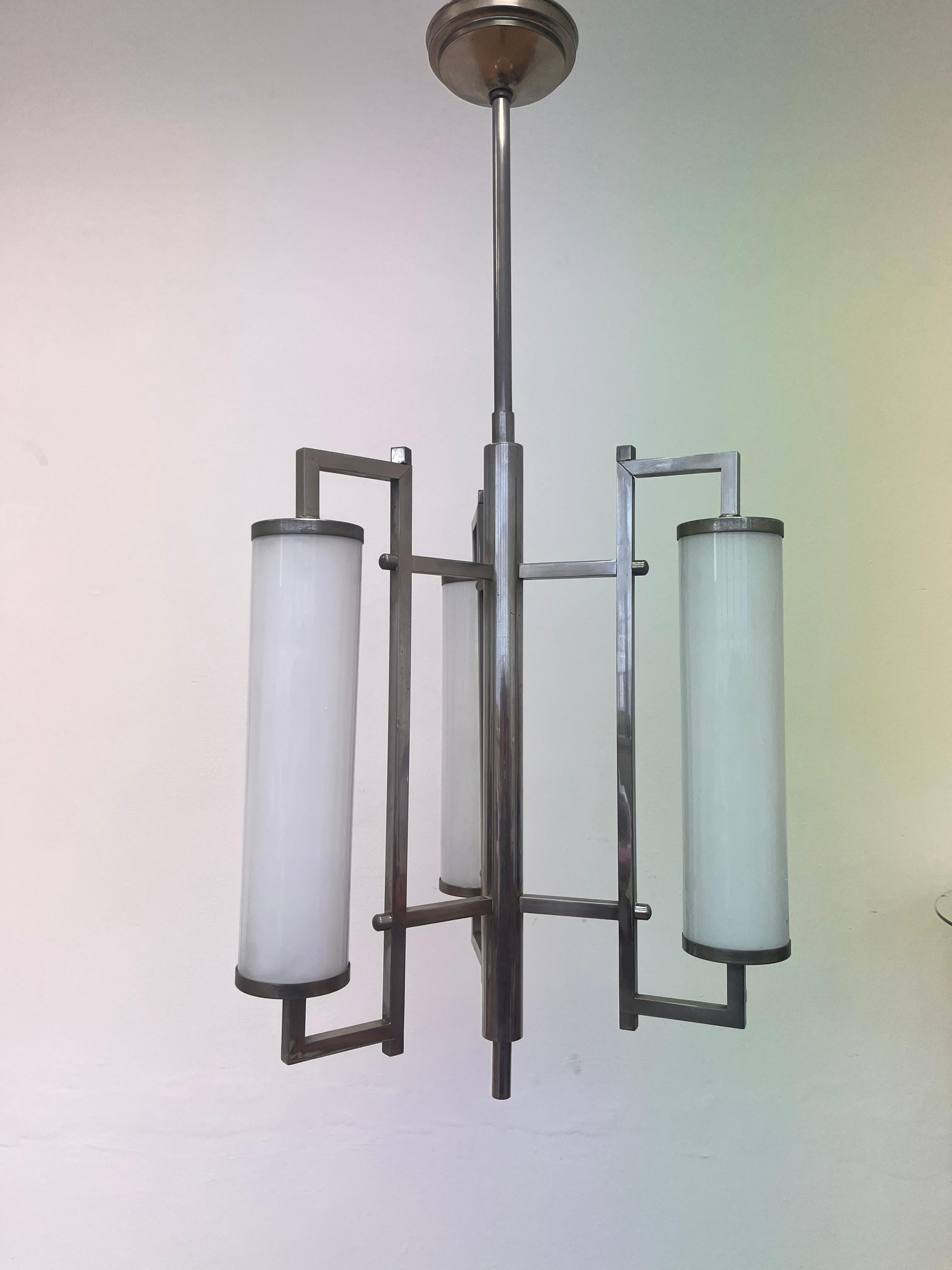 Mid-20th Century Unique Design chrome Tubular Bauhaus Chandelier / pendant, 1930s - functionalism For Sale