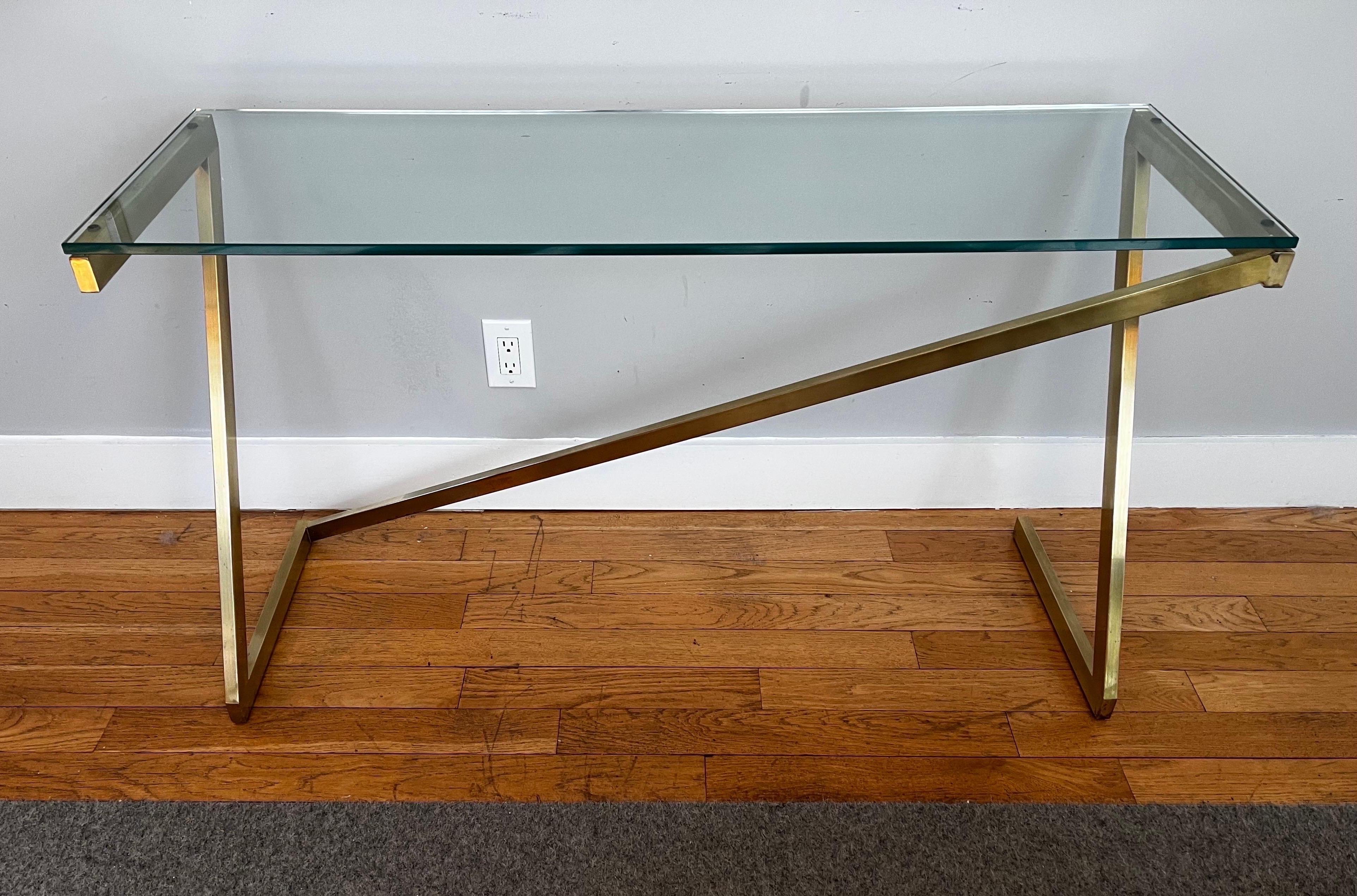 Glass and Brass Console Table, circa 1975
unique geometric design

Milo Baughman / Harvey Probber style

1/2